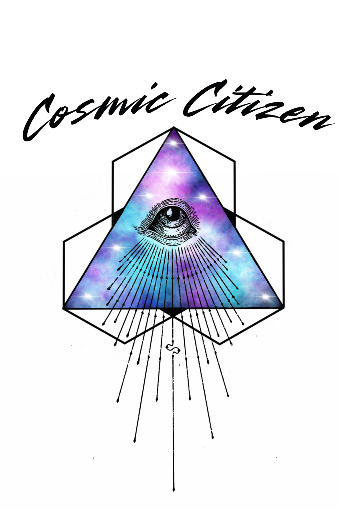 Cosmic Citizen sacred geometry artwork featuring a cosmic eye within a nebula-filled triangle by Ether2Earth.