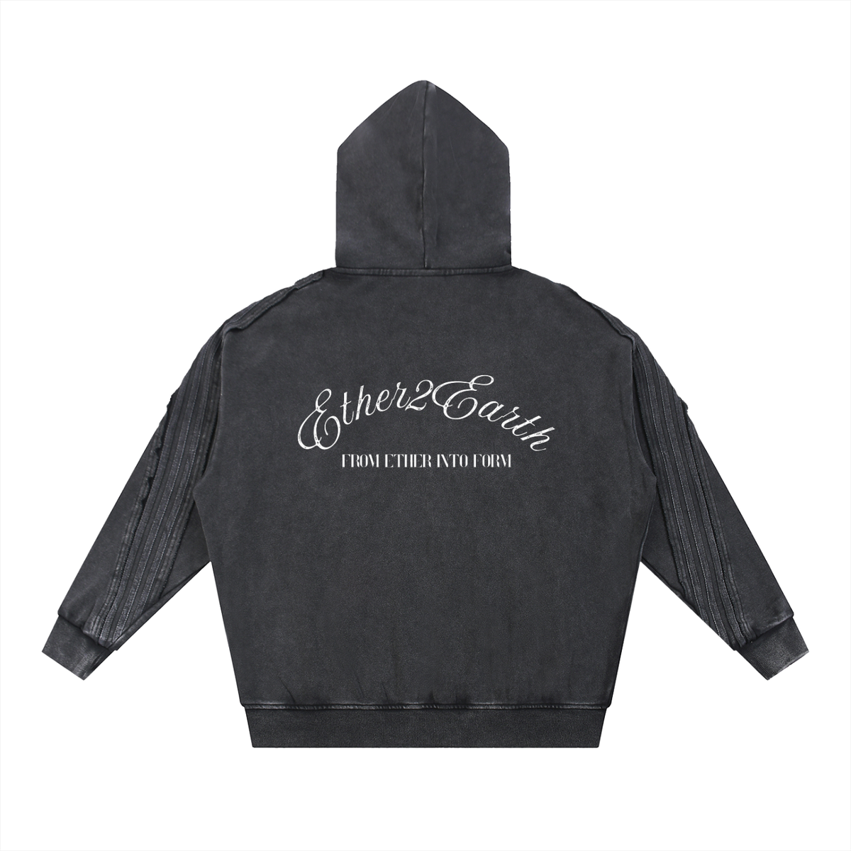 From Ether Into Form black heavyweight zip hoodie artwork and snow-washed details