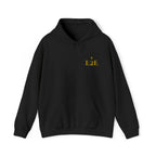 Black hoodie with an 'E2E' logo on a white background