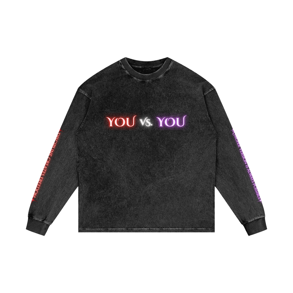 You vs. You Self-Mastery acid wash long sleeve T-shirt by Ether2Earth – product view