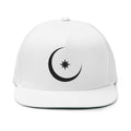 Embroidered Crescent & Star Snap Back Hat - White