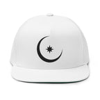 Embroidered Crescent & Star Snap Back Hat - White
