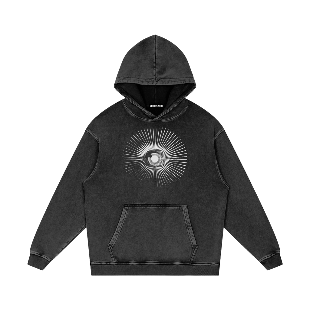 Awakening Isn't a Pedestal washed hoodie front product view in Black Beauty