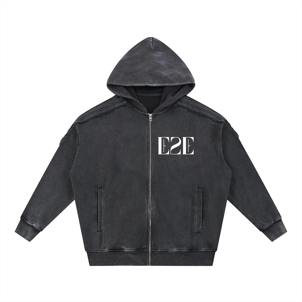 From Ether Into Form black snow-washed zip hoodie by Ether2Earth