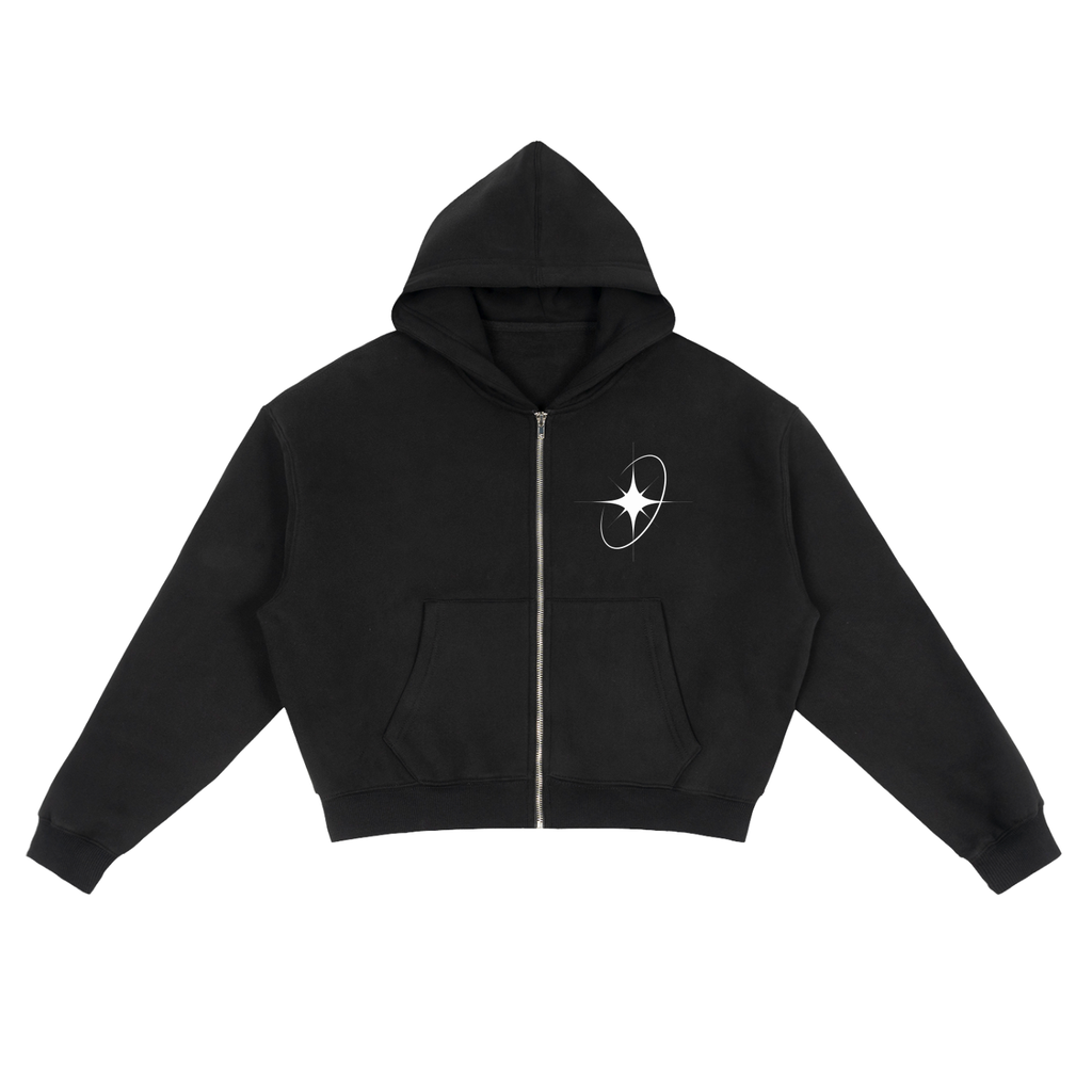 Celestial Form | Black Boxy Zip Hoodie