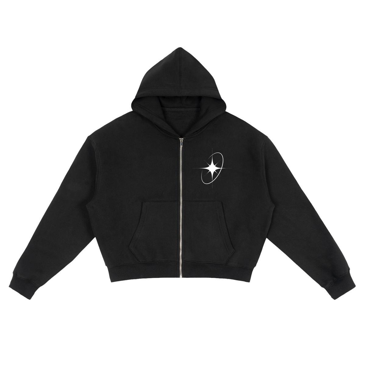 Celestial Form | Black Boxy Zip Hoodie